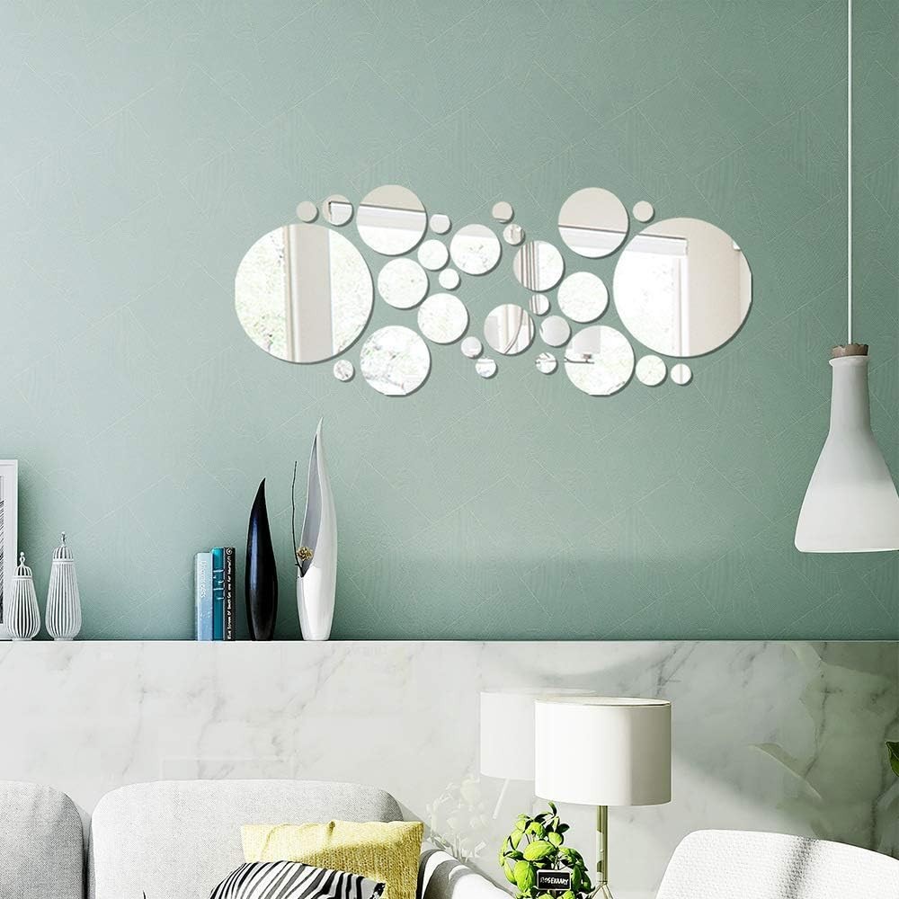 32PCS 3D Acrylic Mirror Wall Stickers Removable Peel & Stick Home Decor Silver