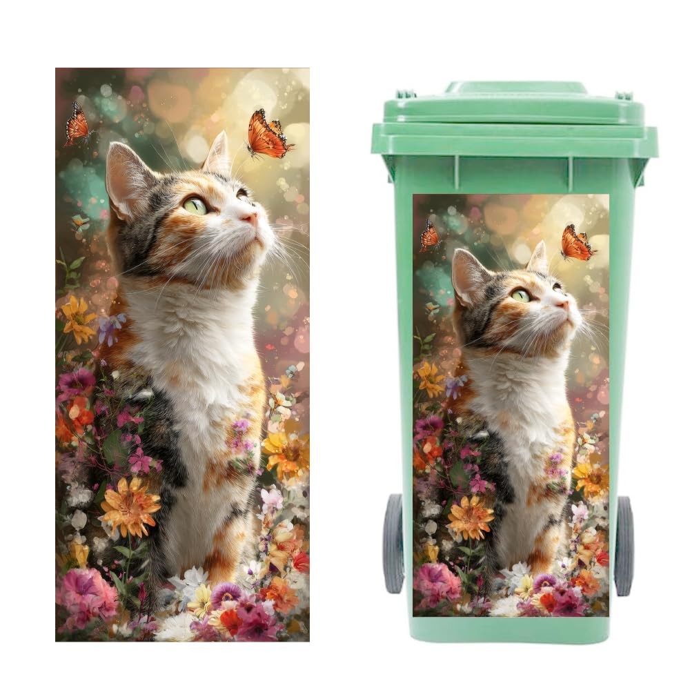 Wdesyadms Trash Can Stickers 15 x 32 Inch Stick Cat Butterfly Decal