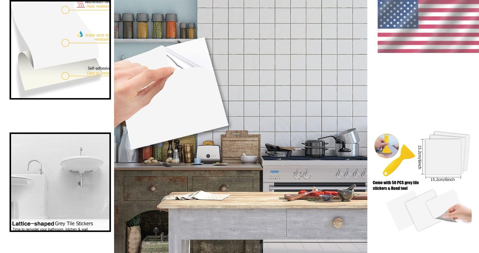 Waterproof Self-Adhesive Tile Stickers – 50PCS, 6" x 6" for Easy Home Makeover