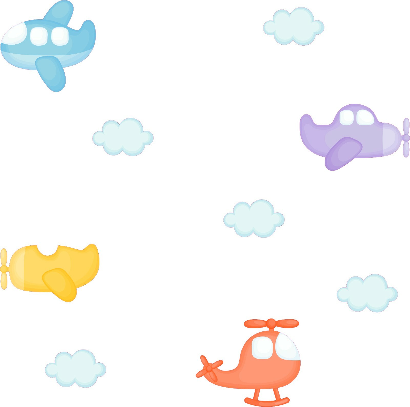 Vinyl Multicolored Decor Airplanes Clouds Design Adhesive Home Wall Decal Sheet