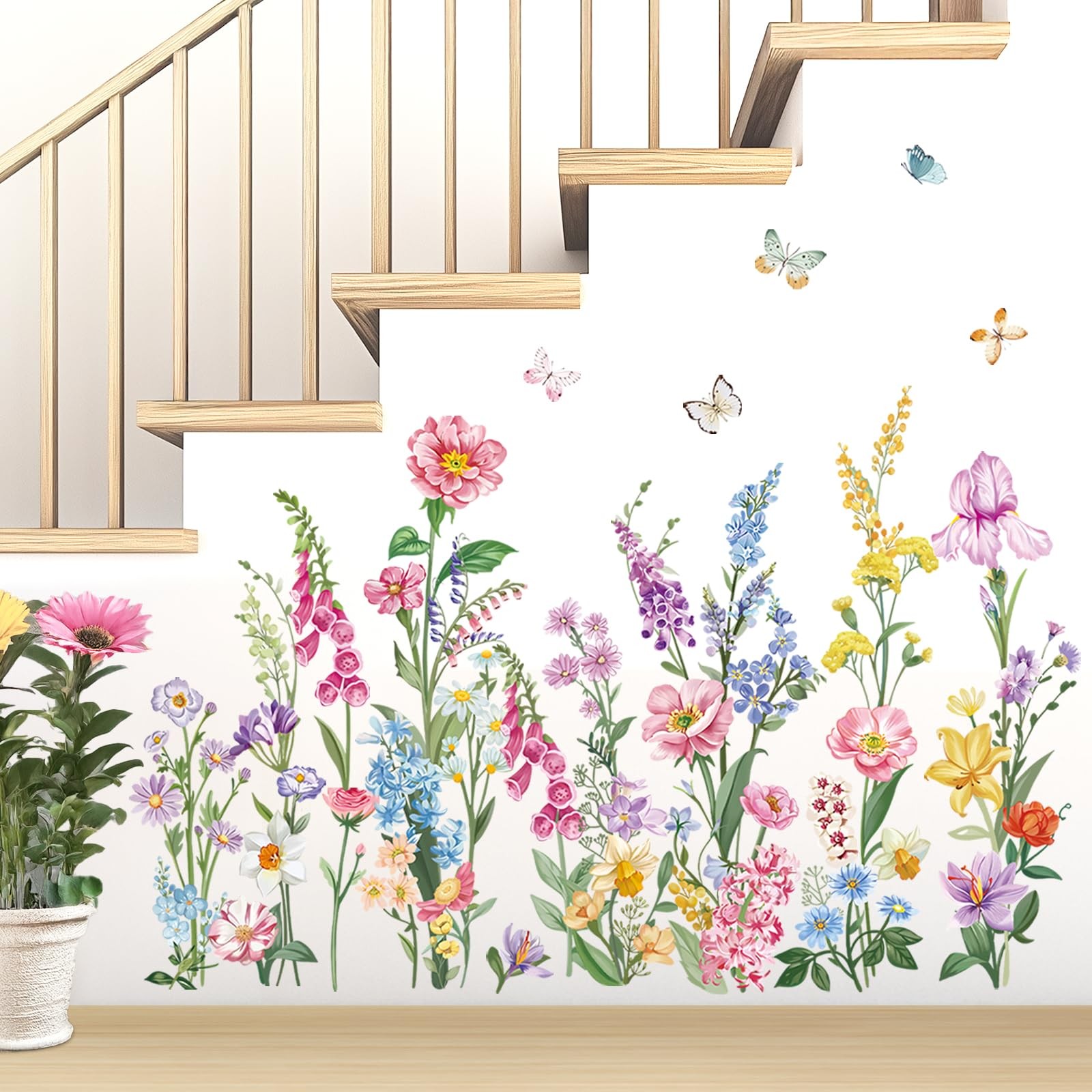 Garden Flower Wall Stickers Wildflower Iris Daisy Floral Butterflies Peel and…