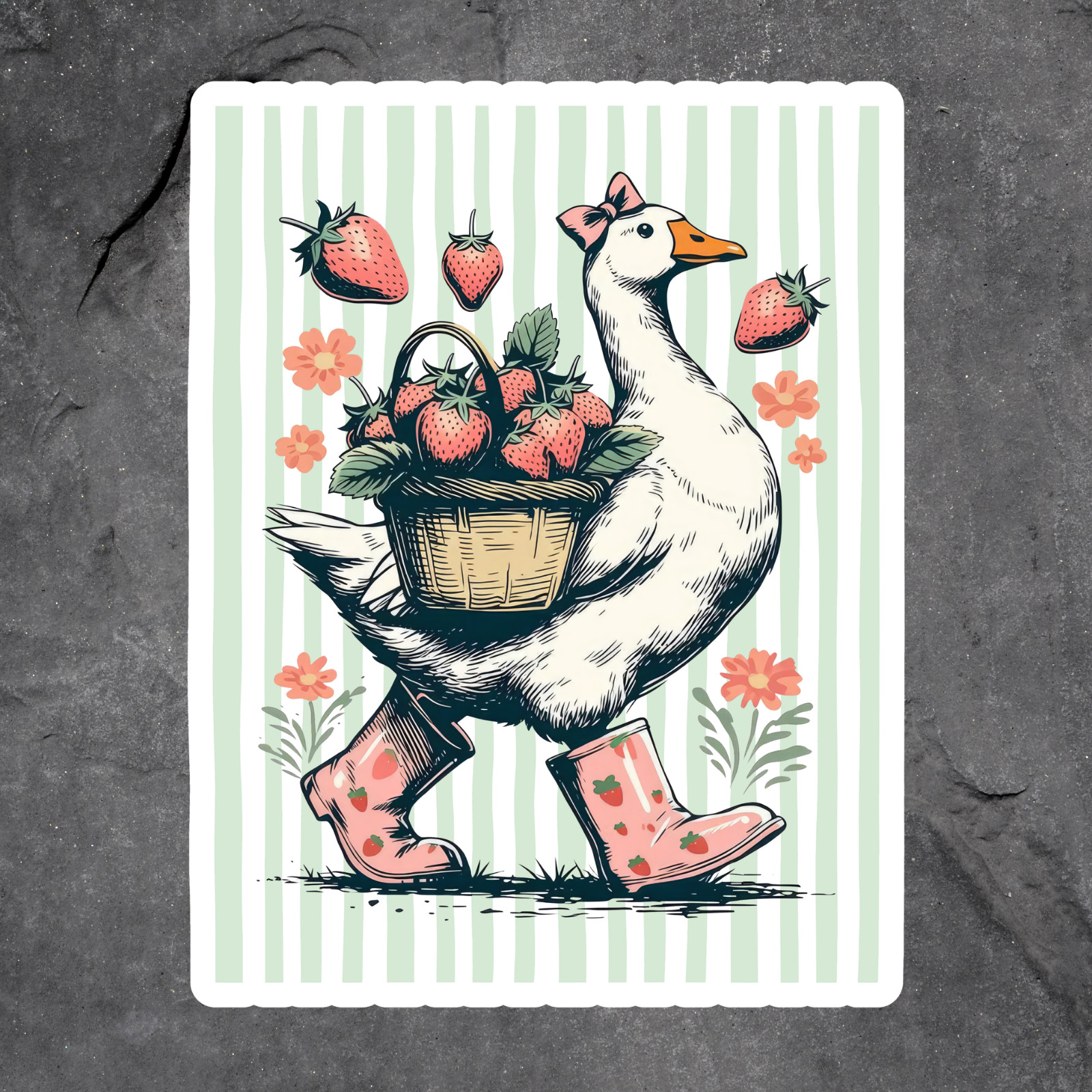 Goose Sticker Vinyl Decal Strawberry Goose Cottagecore Farm Garden Spring Cute
