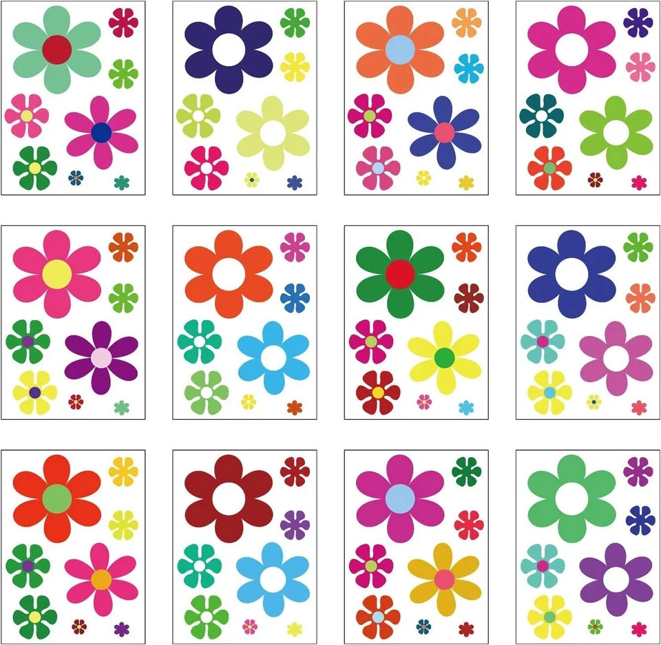 Zonon 96 Pieces Flower Car Decals Window Clings 60s 70s Hippie Multicolored