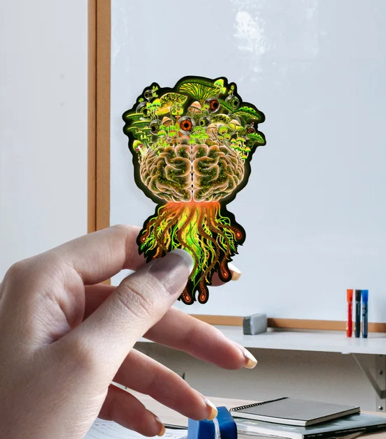 Trippy Mushroom Brain Sticker – Shroomaniac Brand – multiple sizes, High Qualtiy