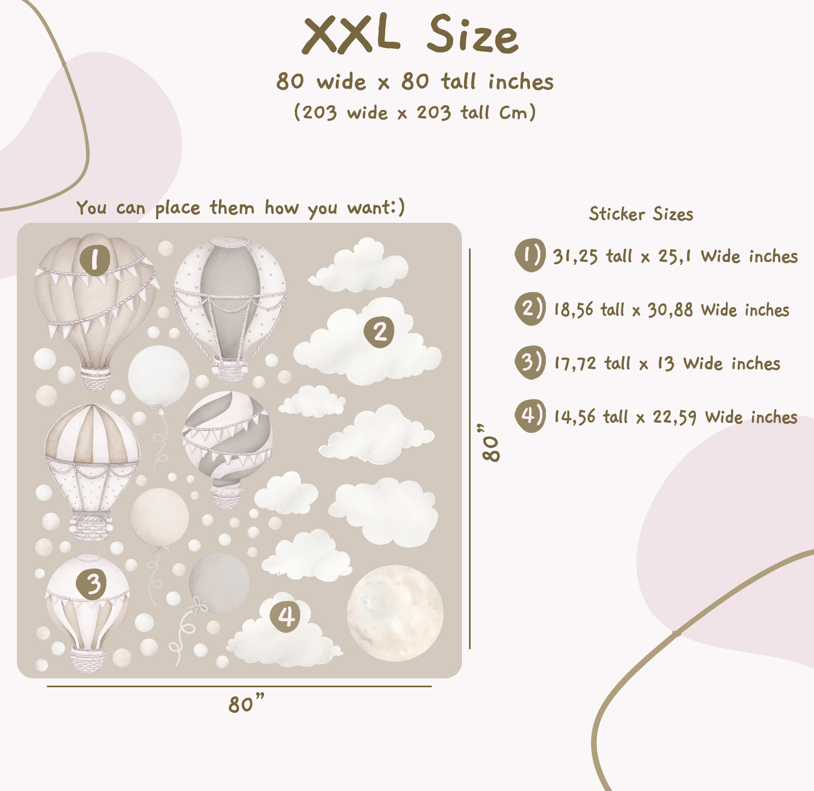 Pastel Hot Air Balloon Wall Stickers, Unisex Nursery Decor, Boho Wall Decal Set