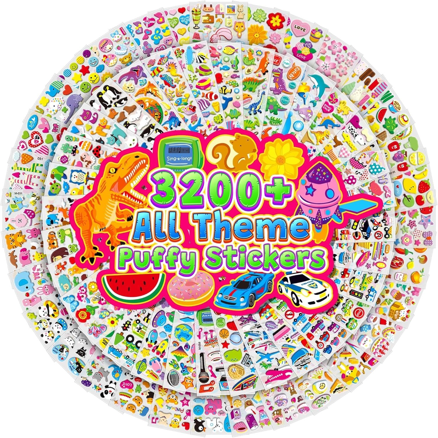3200+ Kids 3D Puffy Stickers | 64 Sheets Cute Animal Reward Stickers