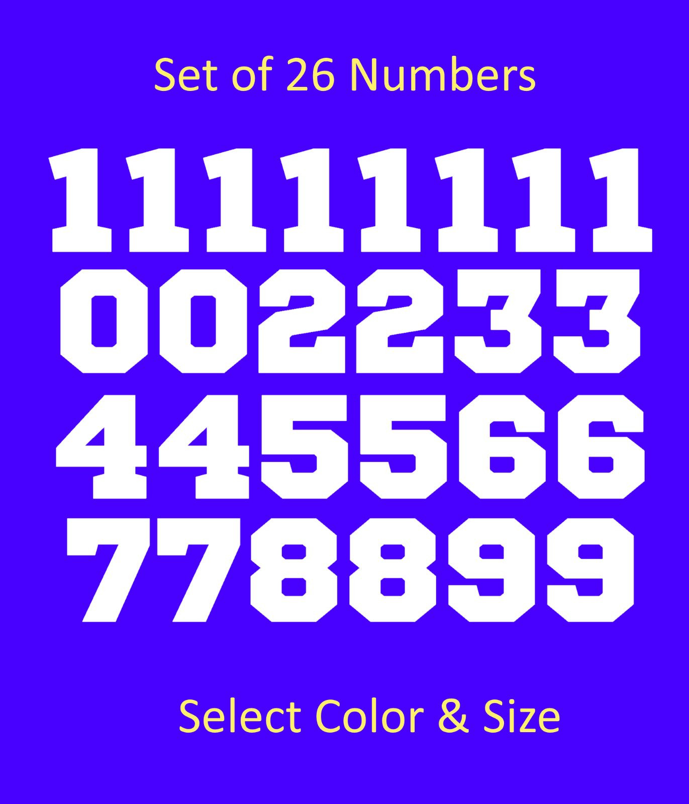 Batting Helmet Sport Vinyl Decals – 26 Numbers – Select Color & Size 1" thru 4"
