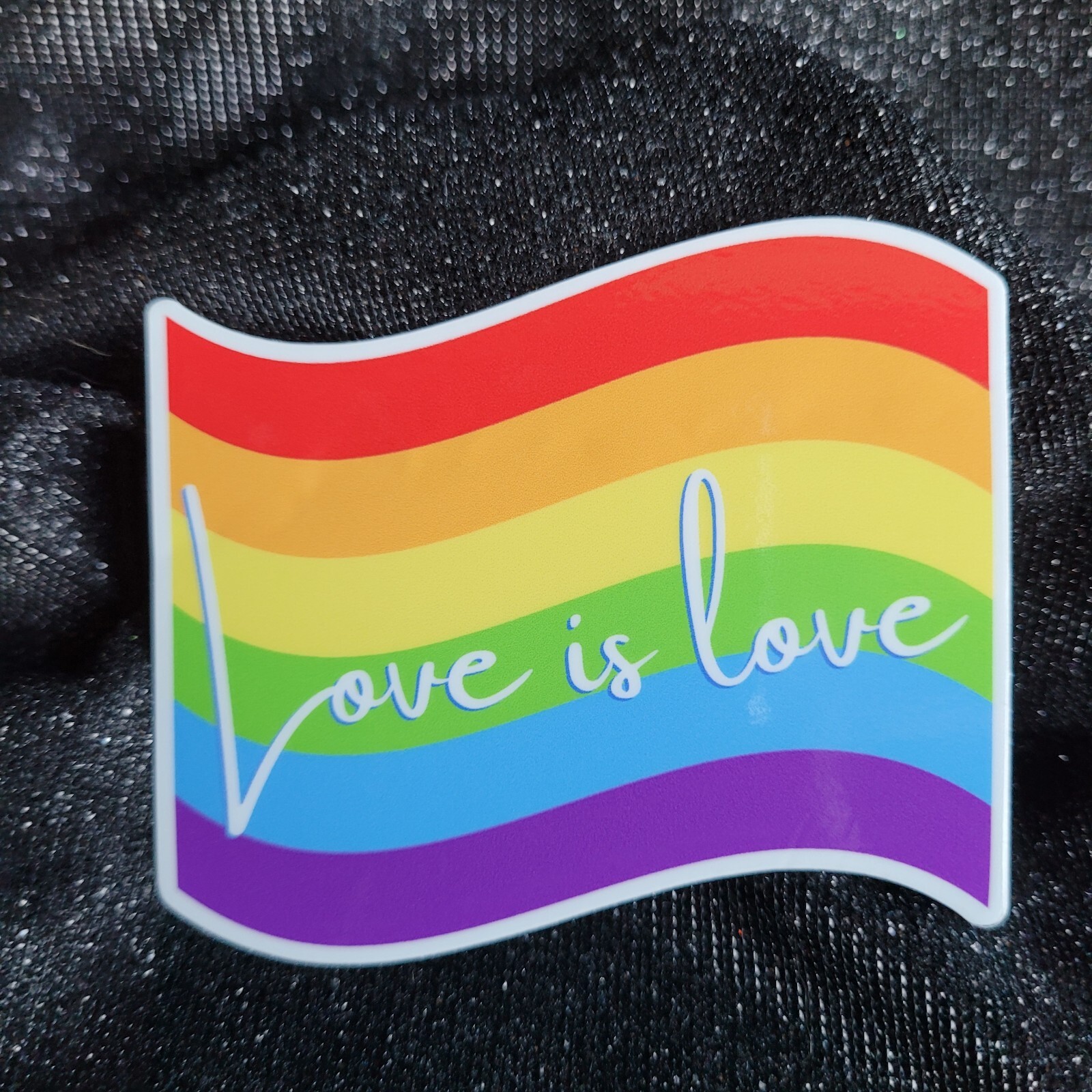 RNBW003 Rainbow Wavy Flag Shaped Pride Sticker | Love is Love | LGBTQ Sticker |