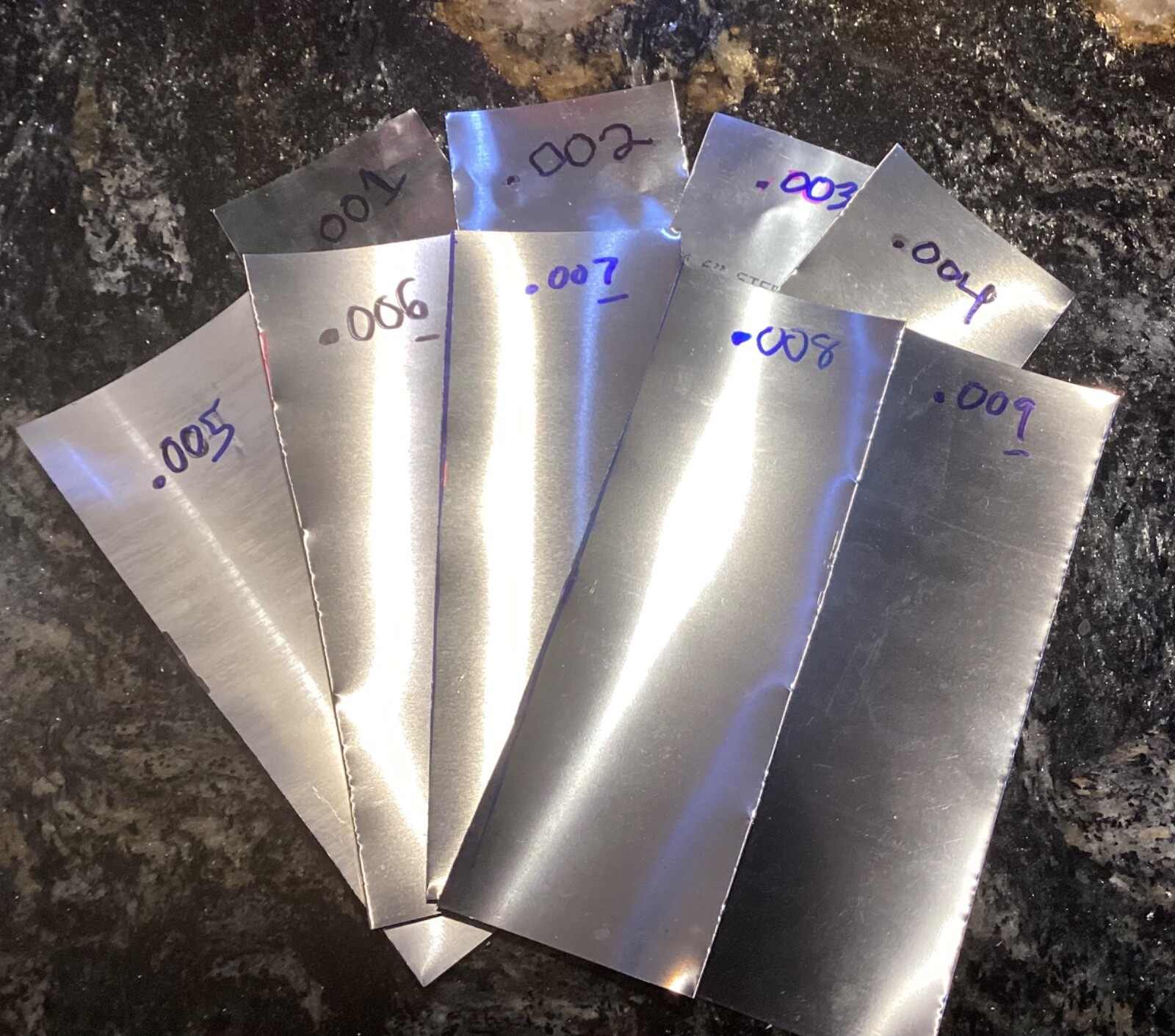 ASSORTMENT OF STEEL SHIM (9 SIZES FROM .001 To .009 (1” x 6" piece of each)!!