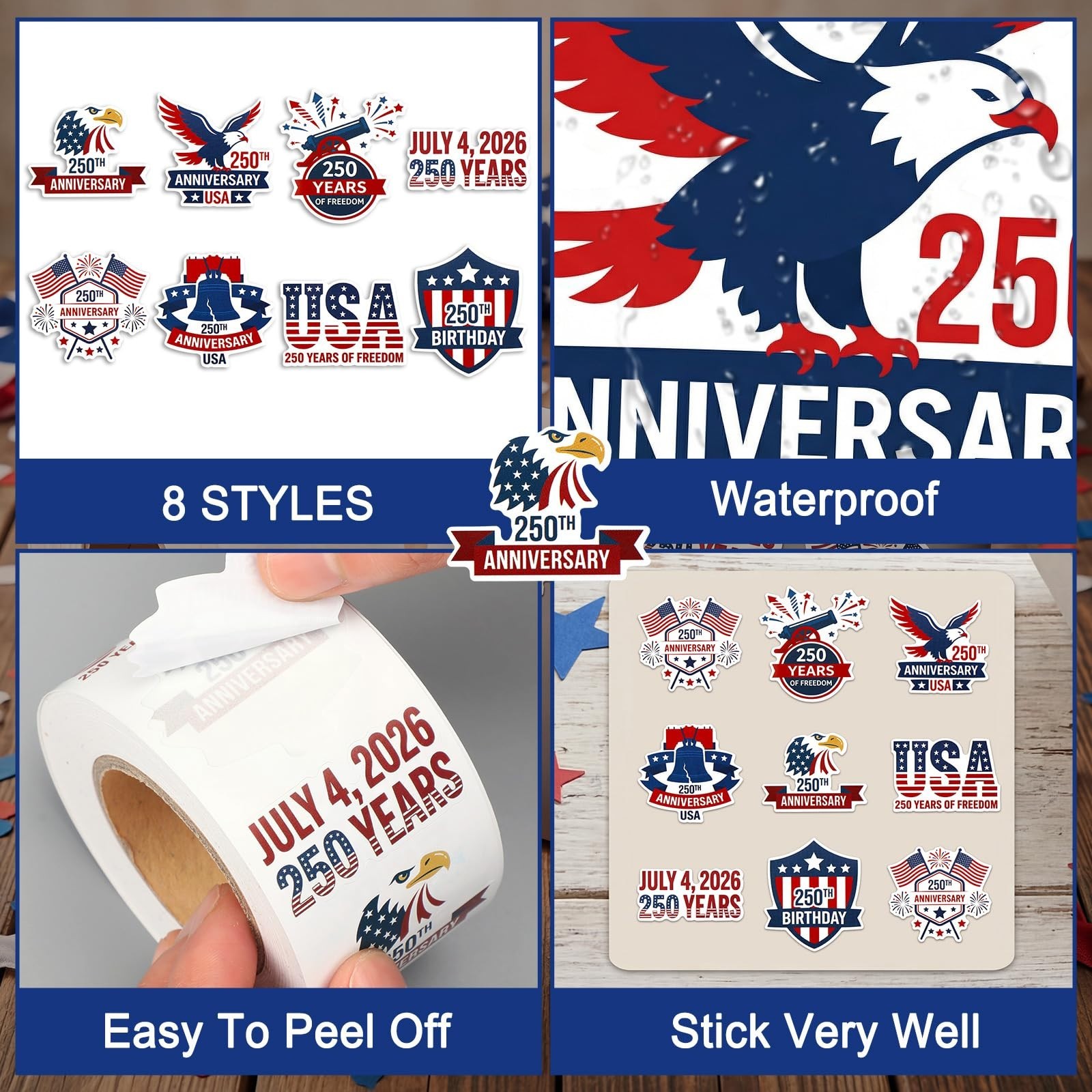 500 Pcs 250th Anniversary Stickers – 1.5" Patriotic Decals for July 4th, Scrapbo