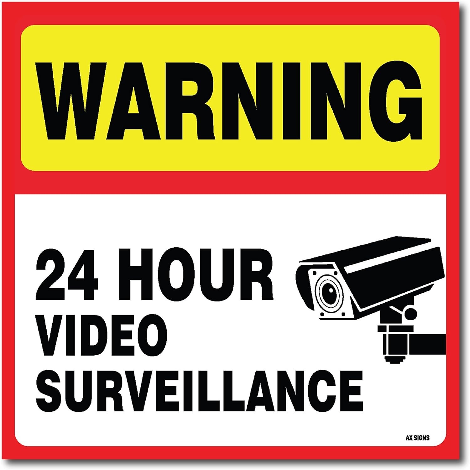(4 Pack) Warning 24 hour Video Surveillance Sticker 5.5 X 5.5 Inches