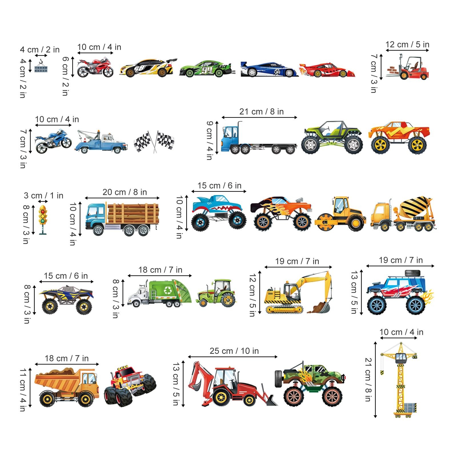 Cars Wall Decals Construction Transports Vehicles Racing Cars Wall Stickers B…