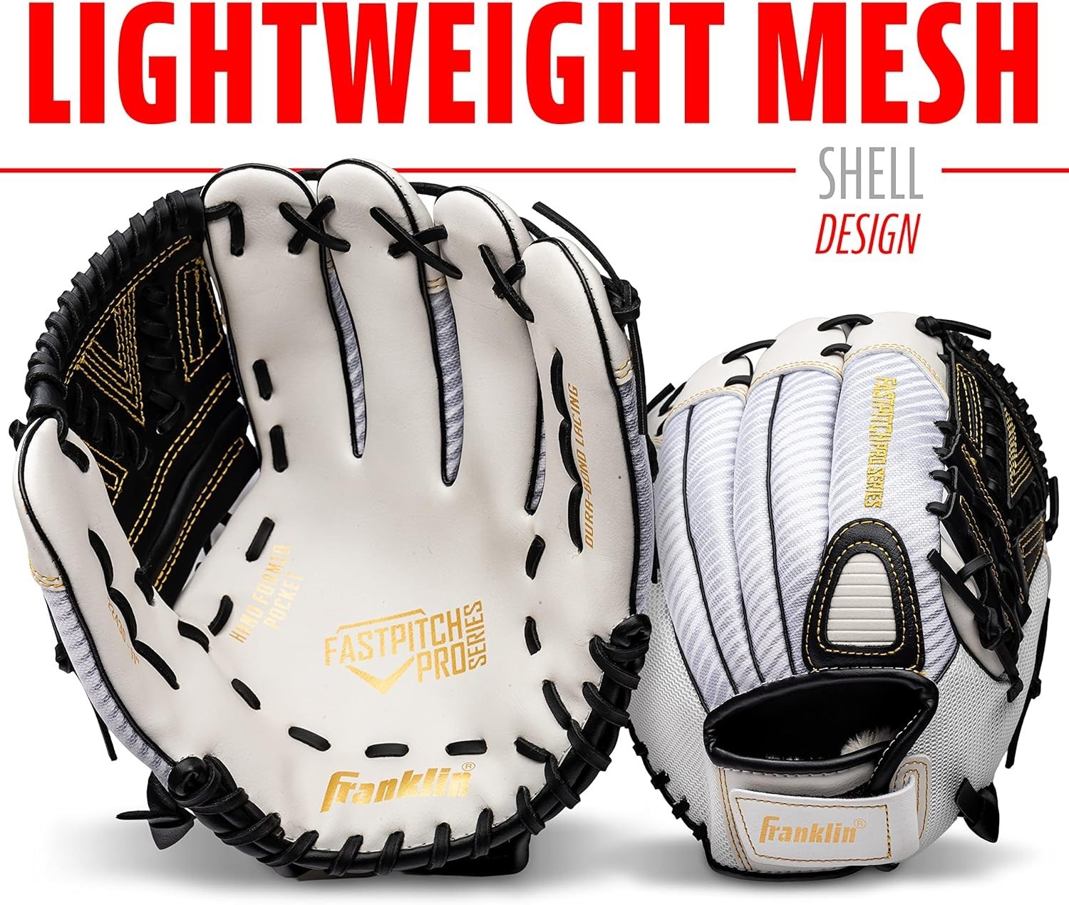 12" White & Gold Softball Glove – Adjustable, Breathable Mesh for All Players