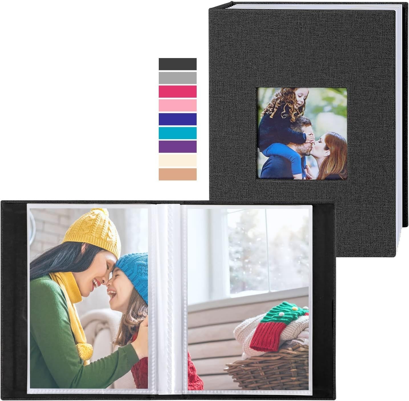 2 Pack 4×6 Photo Album 100 Pocket Linen Cover Picture Storage Books Black