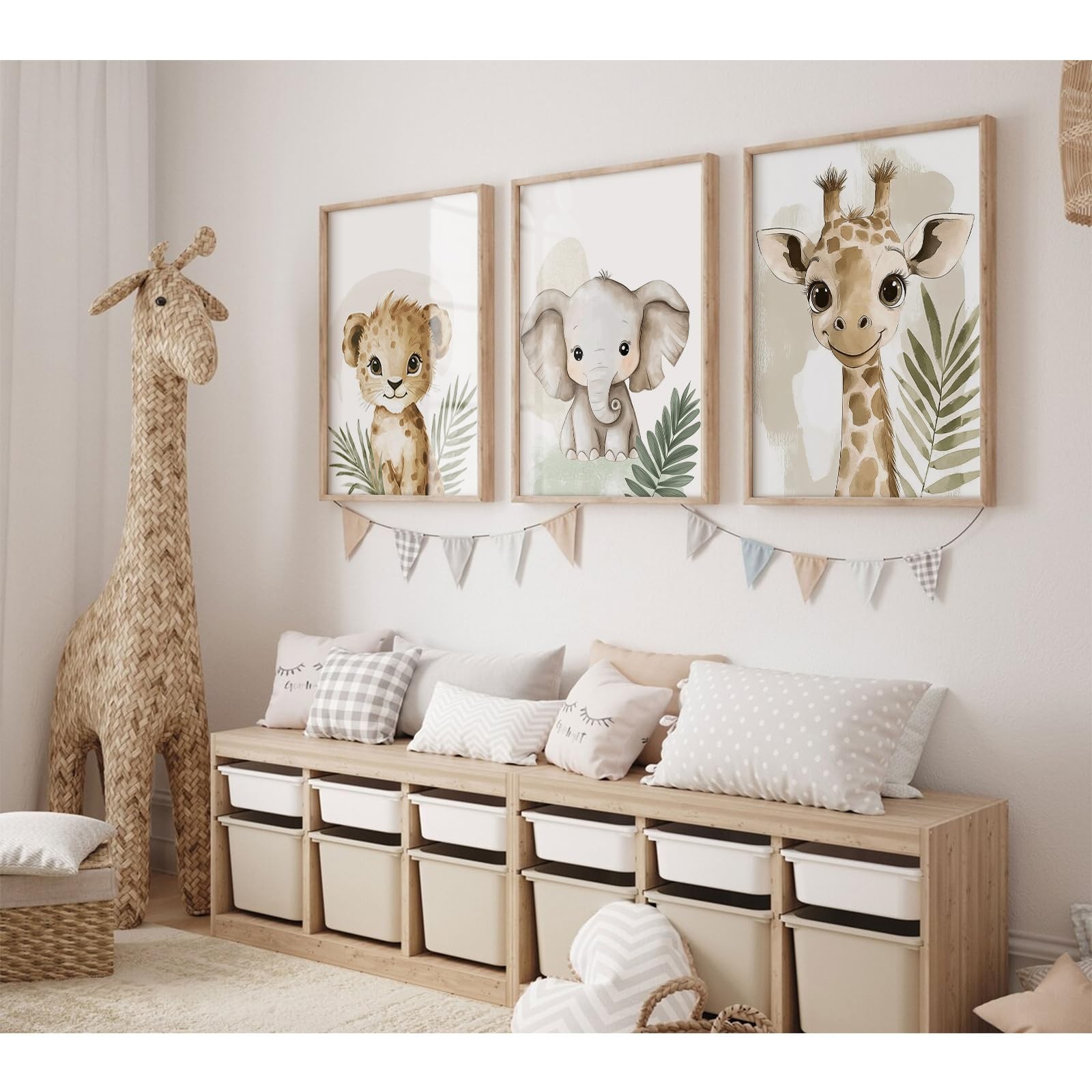 Lhoiplme Nursery Animal Wall Art Decor Baby Boy Kids Room Pictures Safari Jun…