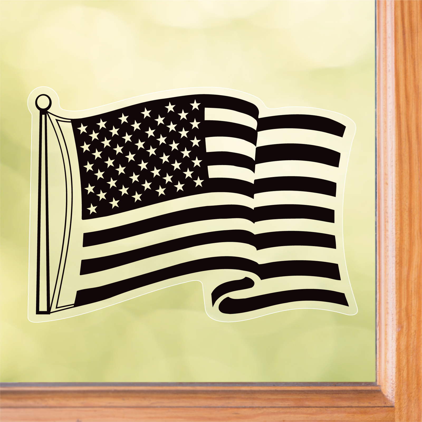 Black Waving American Flag Front Static Cling