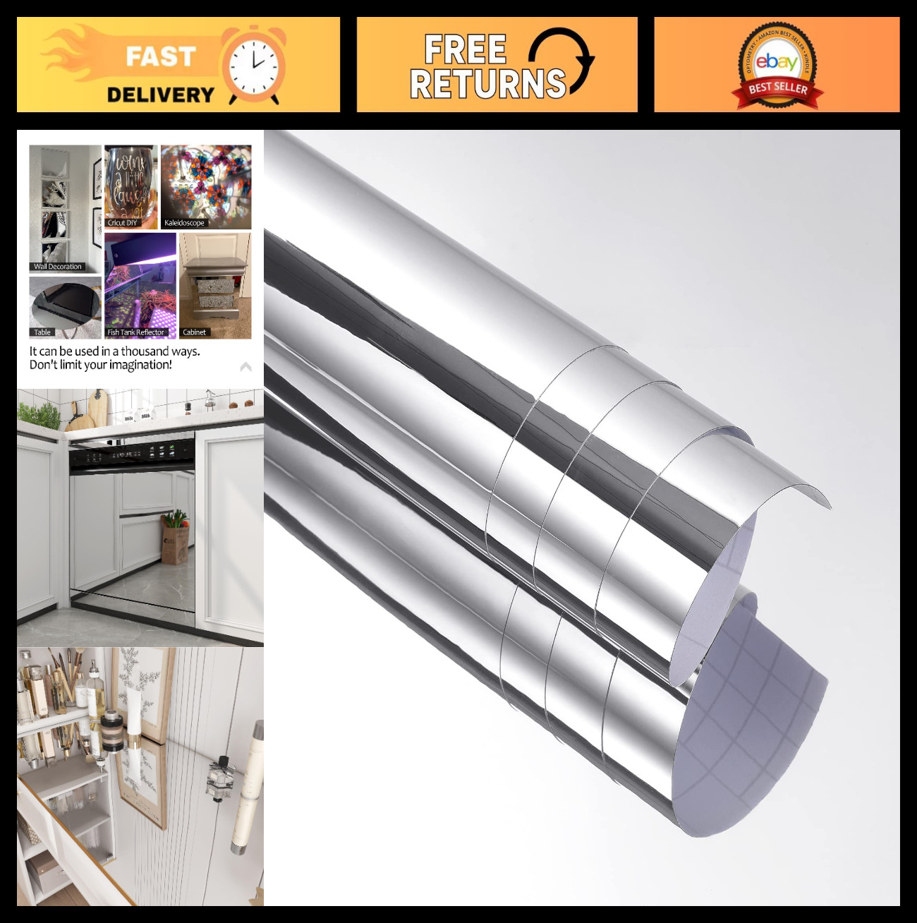Flexible Mirror Stickers for Walls – Self-Adhesive Silver Peel & Stick Decor 12"