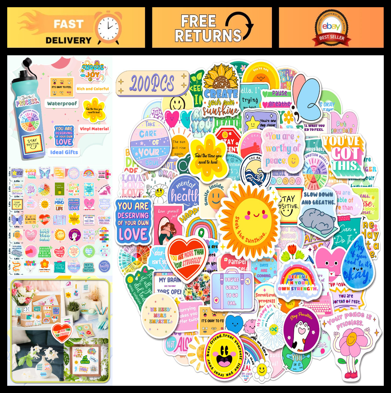 200 PCS Mental Health Awareness Stickers – Waterproof Decals for Office, Laptop,