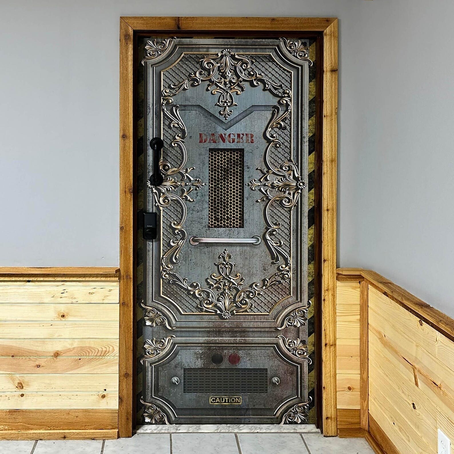 Crazy Door Mural, Steampunk, Futuristic Grunge Rusty + Golden Patterns, Seamless