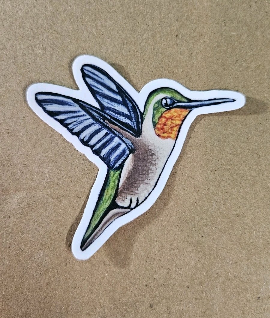Hummingbird Sticker Matte Vinyl, 3" Tall Die Cut Sticker of Flying Bird Art