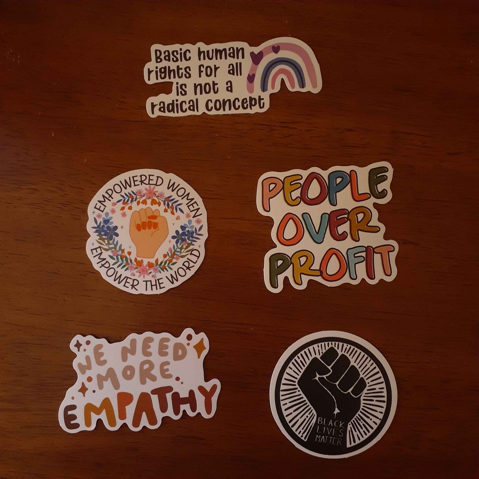 Random Assortment 5 Pack of Social Justice/Left Wing Stickers for Anywhere!