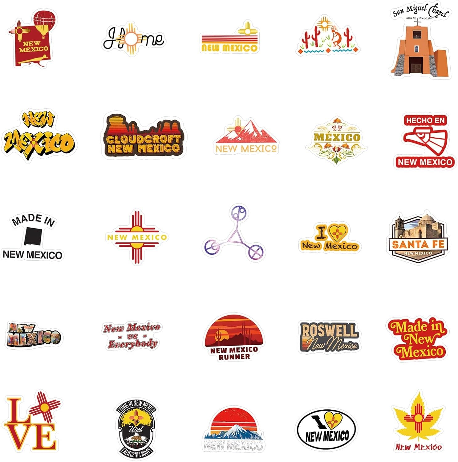 61Pcs New Mexico Stickers Pack, Aesthetic Vinyl Waterproof Sticker Decals for Wa