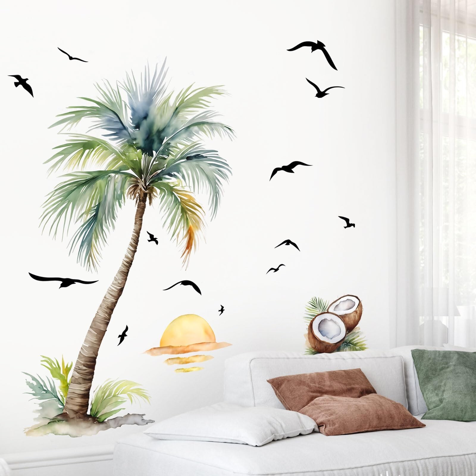 Supzone Palm Tree Wall Decals Tropical Plant Sunset Beach Wall Stickers Peel …