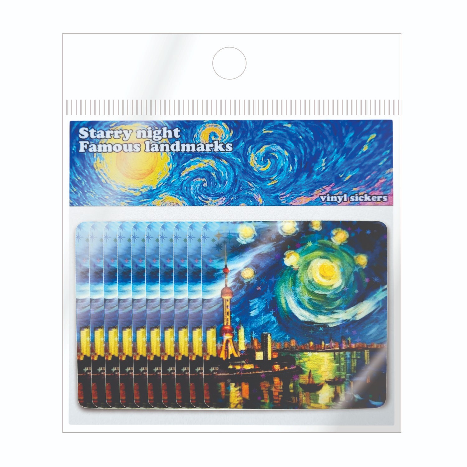 Starry Night at the Shanghai Skyline Oriental Pearl Tower Stickers !! Van Gogh