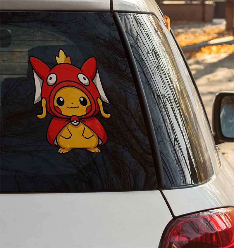 Poncho Pikachu Magikarp Vinyl Decal – Cute Chibi Anime Style Sticker – Multiple