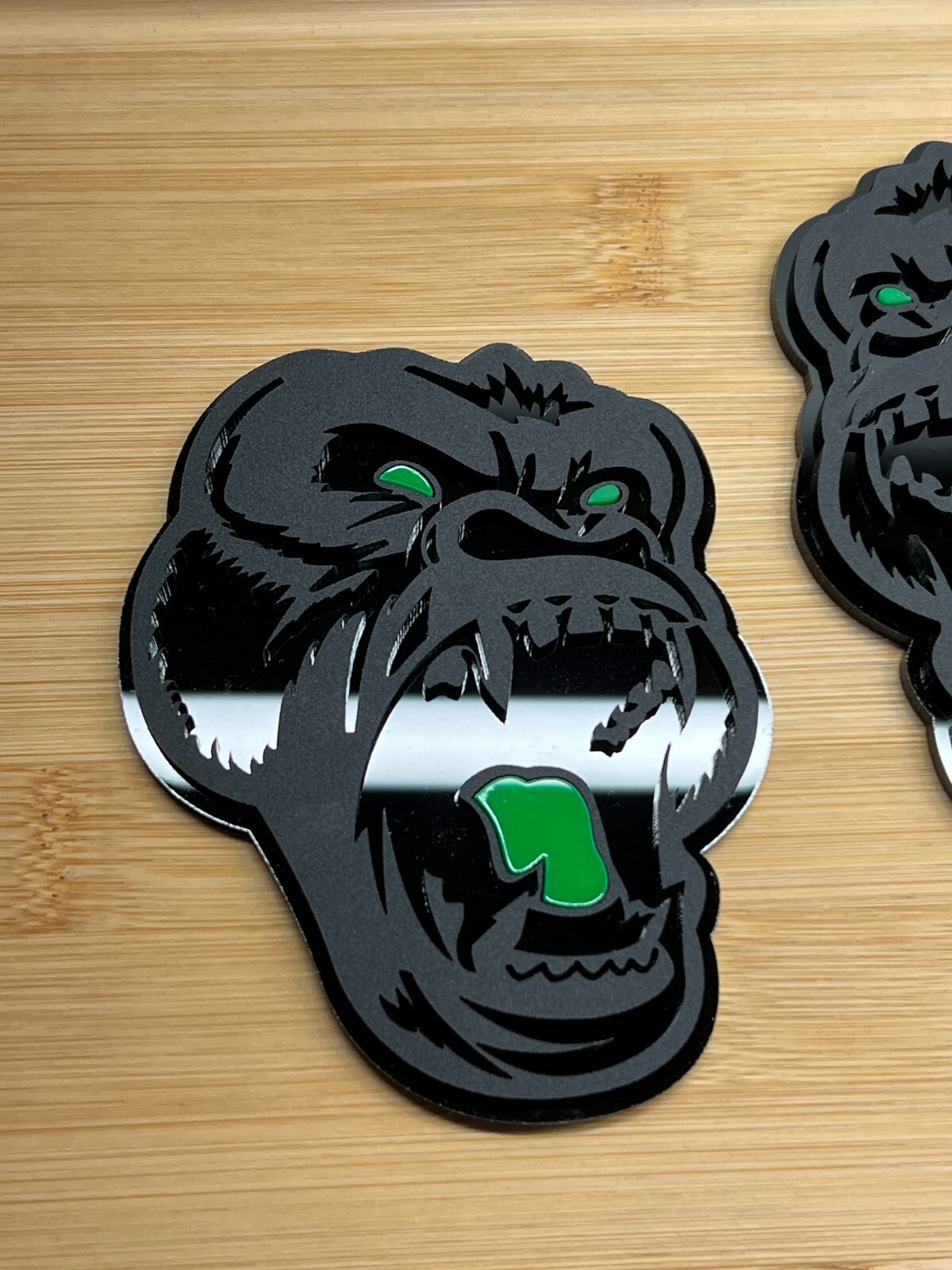 Angry Gorilla Green Eye Car Truck Emblem Badge Matte Black /Black Custom PK of 2