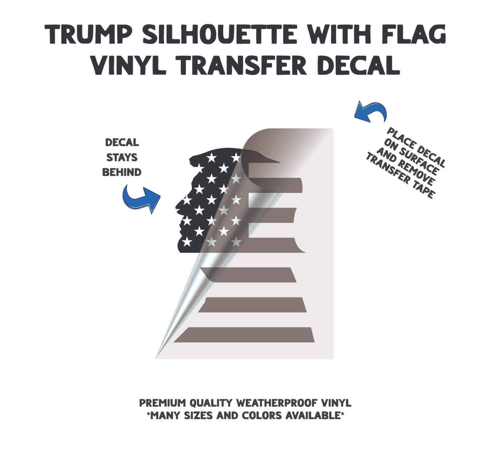 Trump Silhouette W/ Flag Vinyl Decal 5.5"x4" – Weatherproof, 35+ Colors USA Made