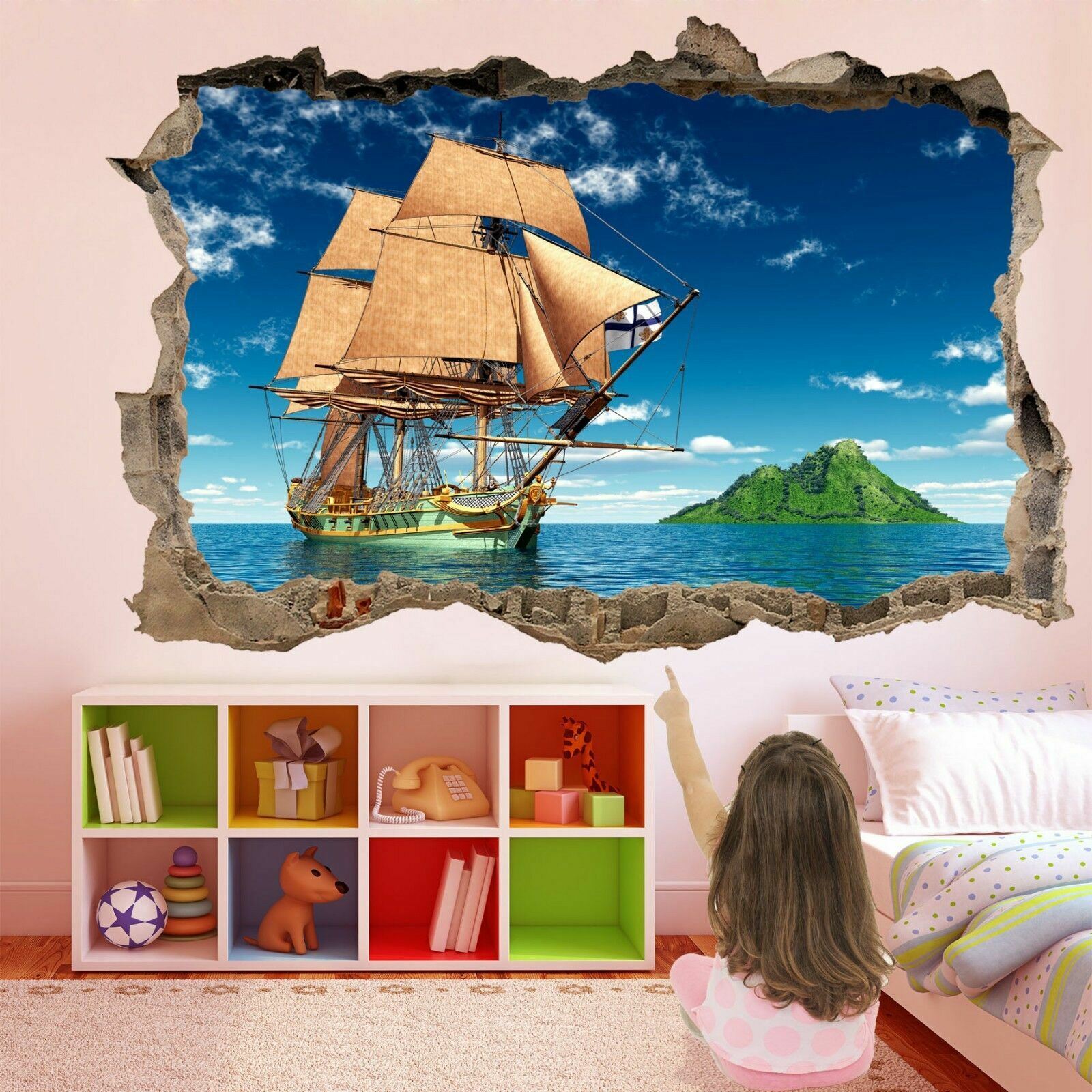 Pirates Island Sailing Ship 3D Wall Art Sticker Mural Decal Home Kids Decor DP15