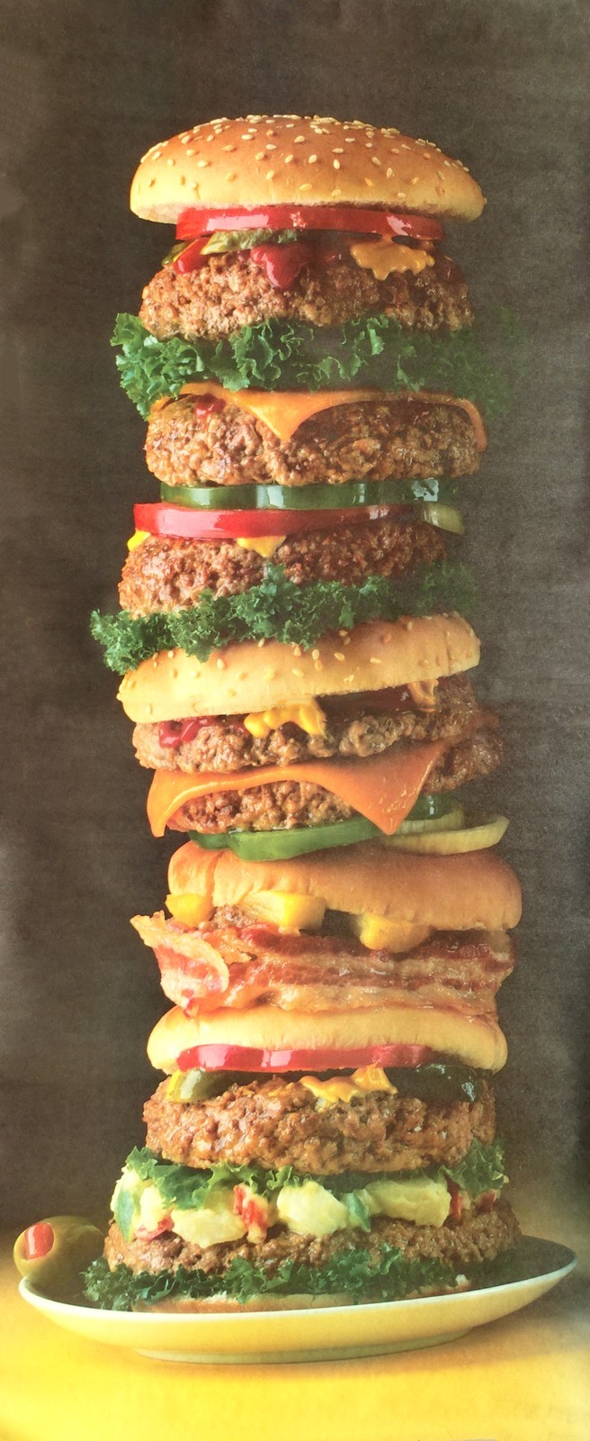 Delecious HUGE Towering Hamburger Photo Door Wall Mural Poster 82.5” X 34” nos