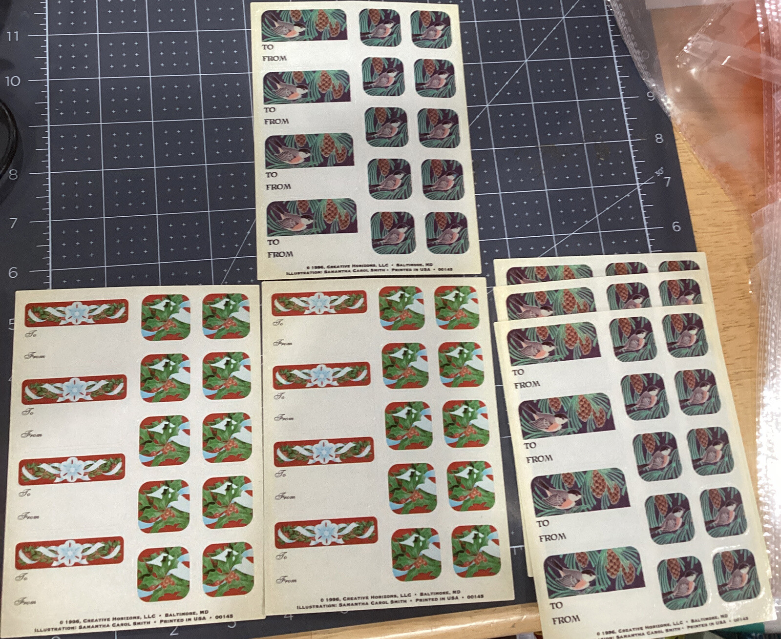 6 Vintage Sticker Gift Tags Creative Horizons New 1996 Christmas Holly Bird *G