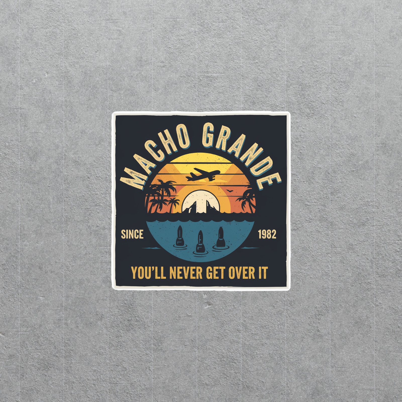 Vintage Macho Grande Sunset Beach Sticker 1982 Surfing Retro Graphic #3671