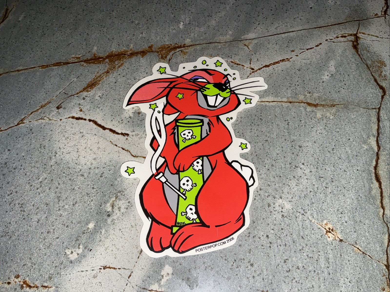 Frank Kozik original Poster Pop BONG BUNNY silkscreen 4.5" Sticker;Vintage 2006