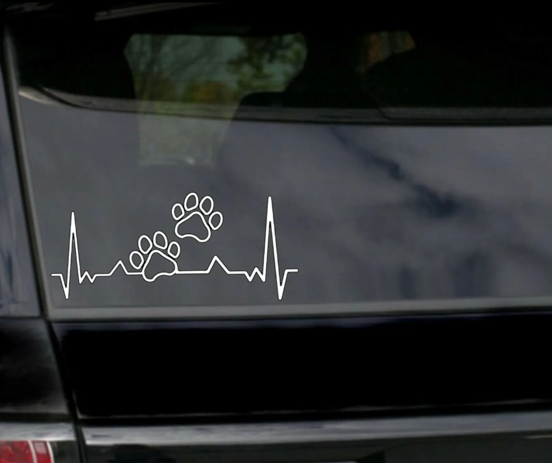 PAW PRINT with HEART PET CAT DOG Vinyl Decal Car Wall Window Sticker Heartbeat