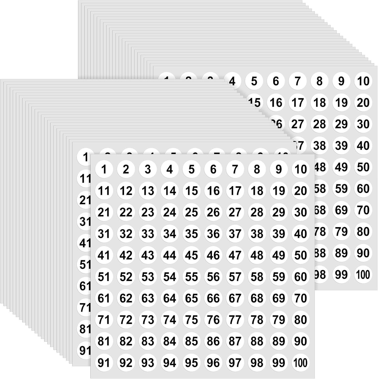 50 Sheets Small Number Stickers 1-100 Vinyl Mini Number Labels, 0.4" Round Self-