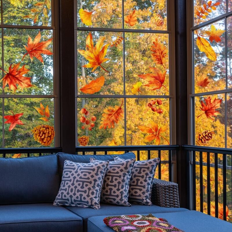 Wall Stickers Window Static Decal Home Furniture PVC Autumn Maple Leaf