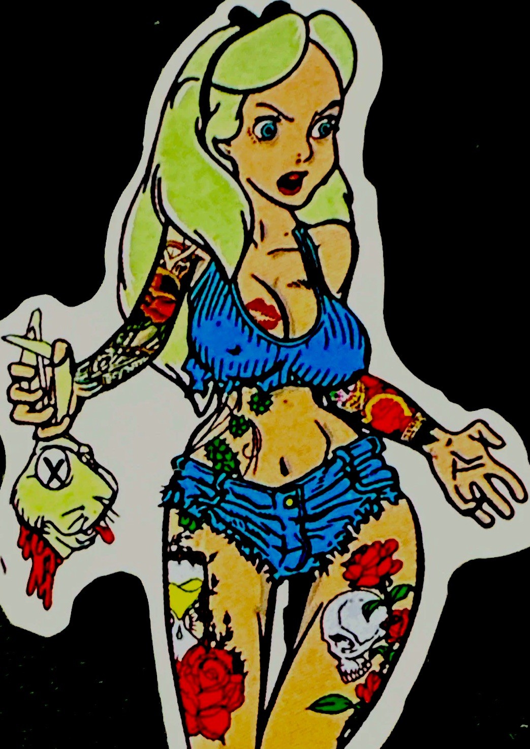 SEXY GIRL STICKER✨💋🌹💋✨2 3/4” X 2”✨GLOSSY✨CUTE TATTOOS✨AWESOME✨💚🩵💙💫