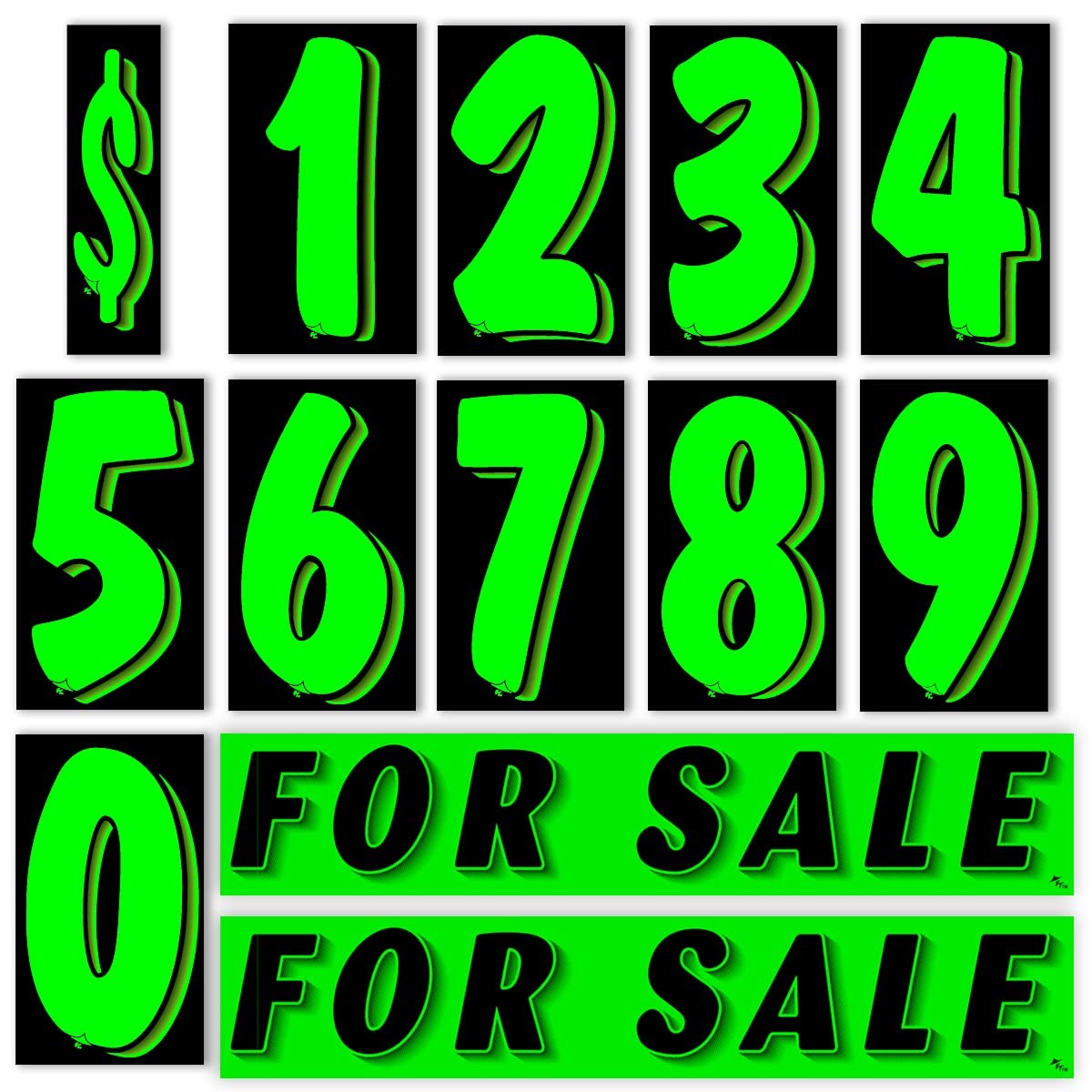 Vinyl Number and Decals 13 Dozen Car Lot Windshield Pricing Stickers (Green 2…