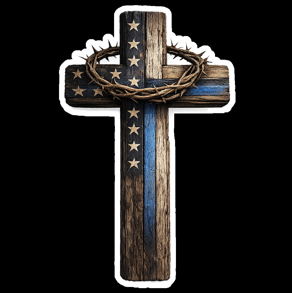 Christian Cross Vinyl Decal Sticker Police Thin Blue Line USA Jesus Cross 04