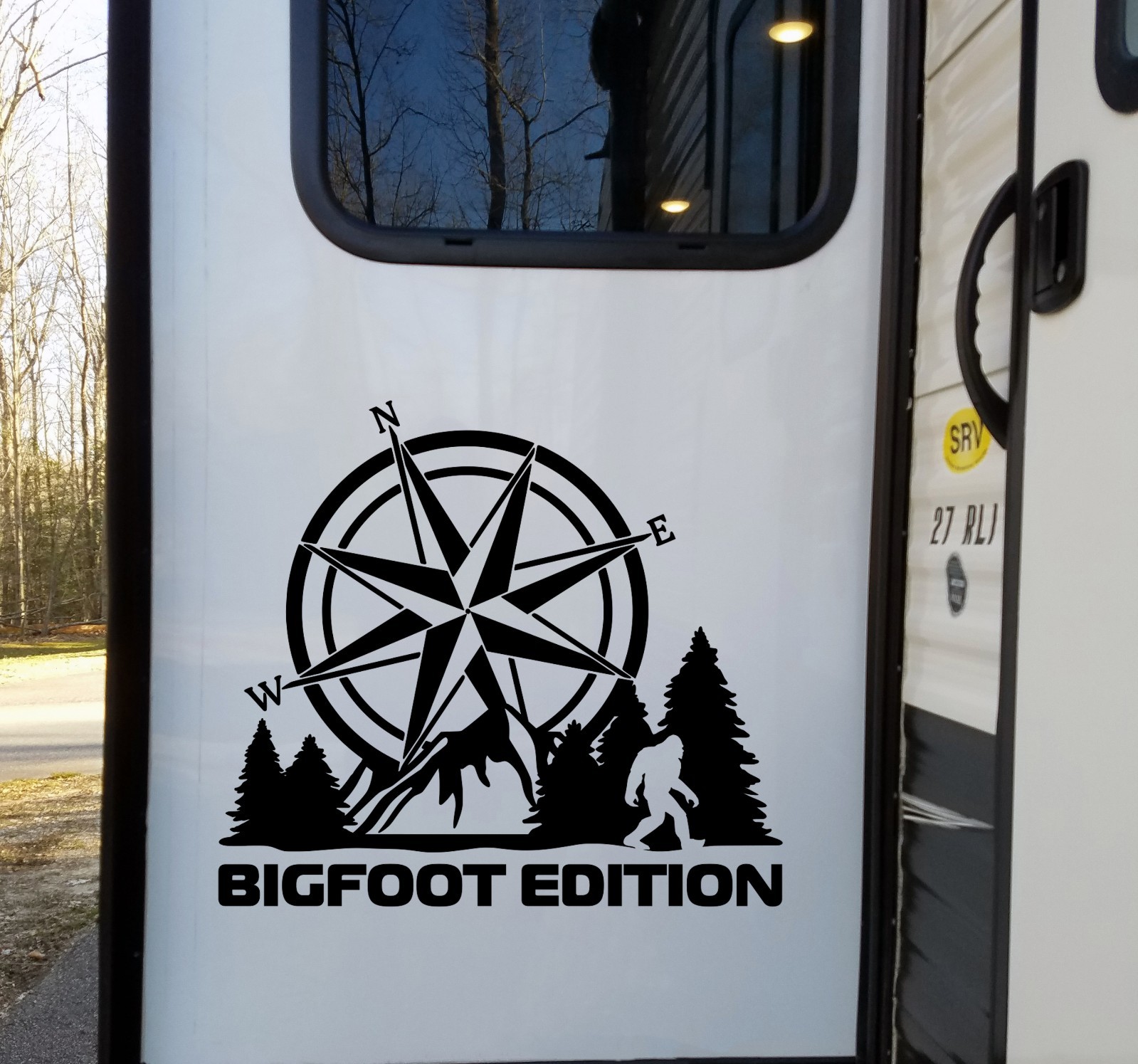 Bigfoot Edition Compass V2 Vinyl Decal Sasquatch Mountains Forest RV Outdoor