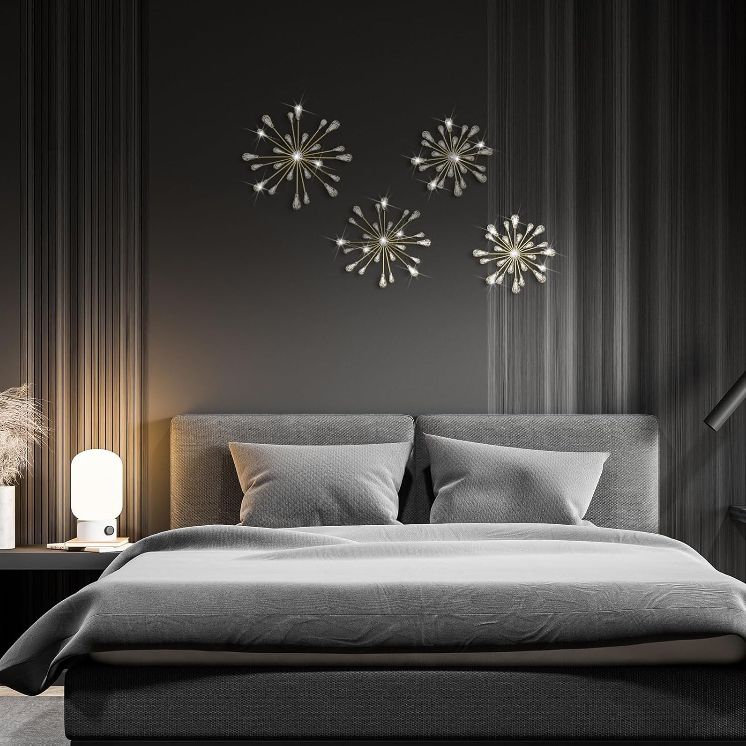 4 Pcs Starburst Wall Decor Bling Wall Art Crystal Teardrop 3D Hanging Rhinestone