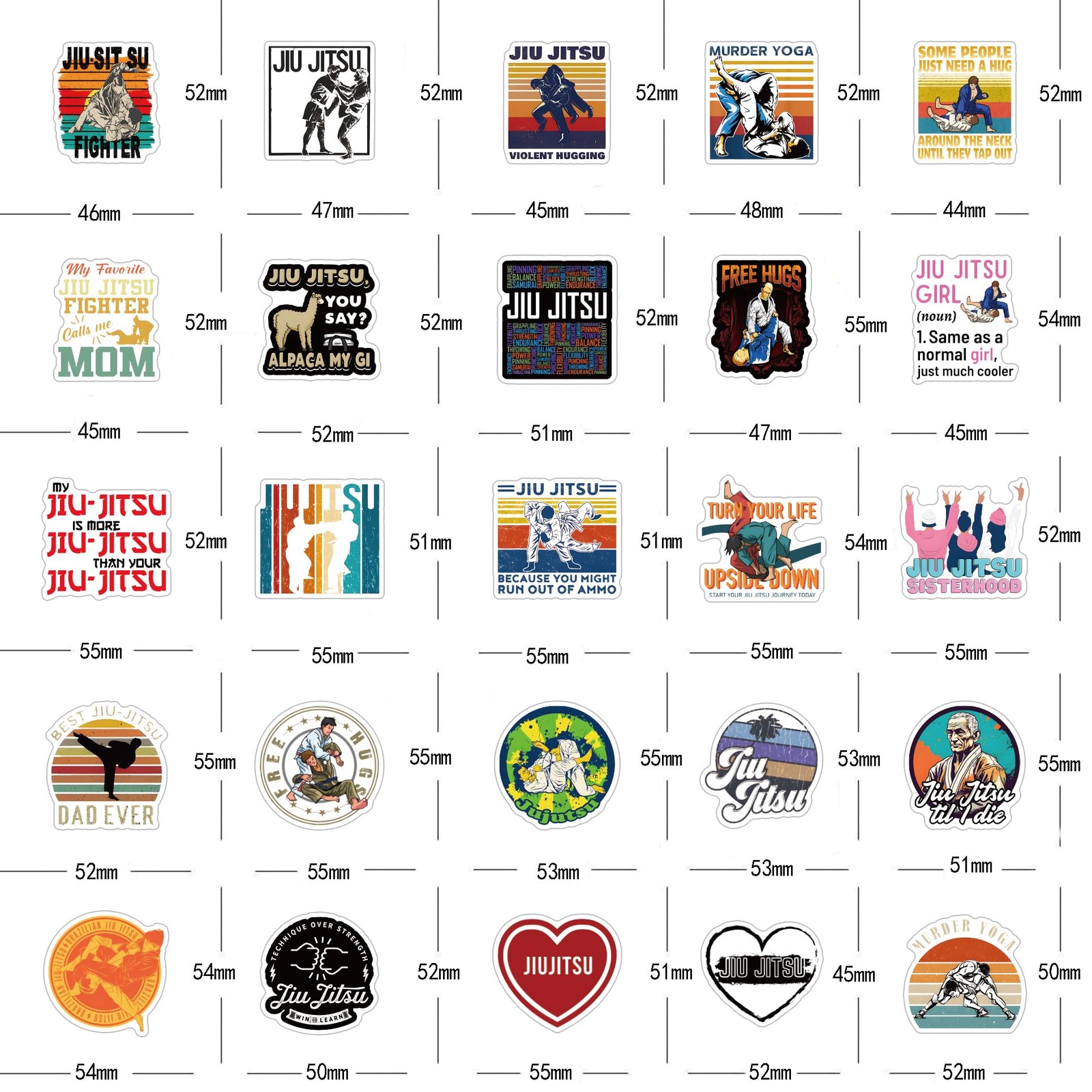 122Pcs jiu Jitsu Stickers Pack, Sport Aesthetic Vinyl 2-4inches, Colorful