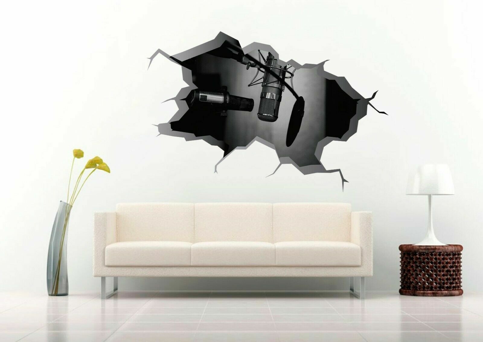 Vocal Studio Recording 3D Crack Hole Wall Decal Vinyl Sticker Mural Art Decor