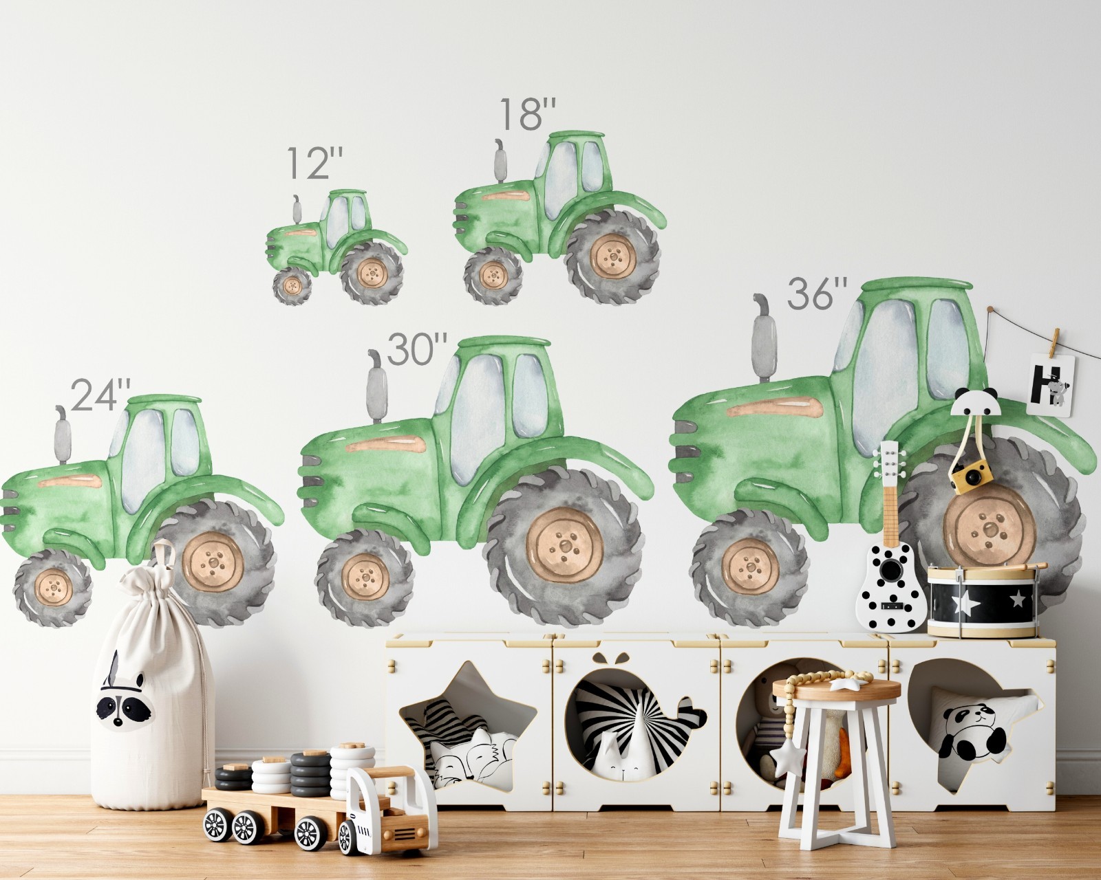 Watercolor Green Farm Tractor Wall Decal Removable Fabric Vinyl Wall Sticker