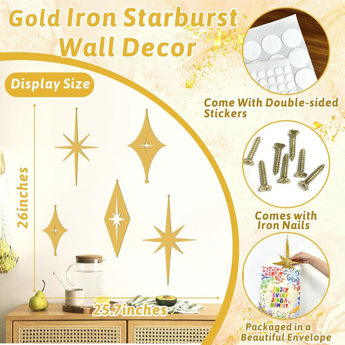 5 PCS Cast Iron Stars Wall Decor Starburst Metal Walls Art Bronze Star