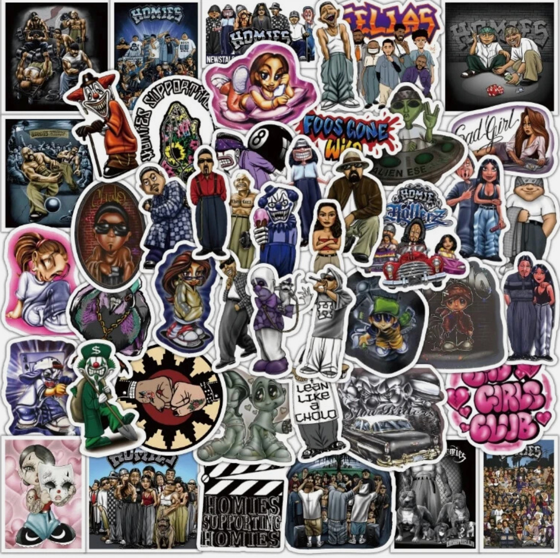 LOT OF 20 PCS random HOMIES 90's graffiti skateboard old school chicano cholo