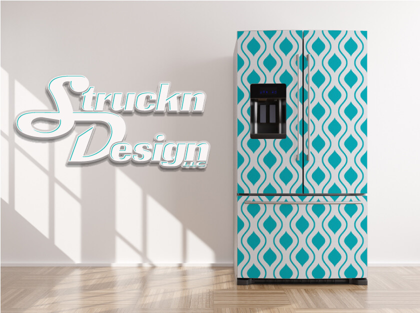 Diamond Cyan Pattern Cross Stripe Fridge Freezer Wrap Side Door Vinyl Decal